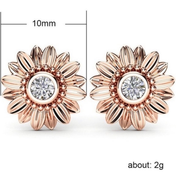STERLING SILVER DIAMOND SUNFLOWER STUD EARRINGS - Picture 4 of 4